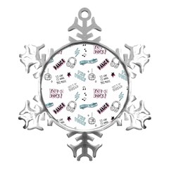 Music-themed-doodle-seamless-background Metal Small Snowflake Ornament by Salman4z