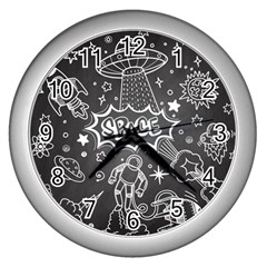 Vector-flat-space-design-background-with-text Wall Clock (silver) by Salman4z