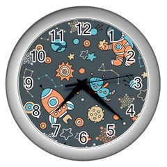 Space-seamless-pattern Wall Clock (silver)