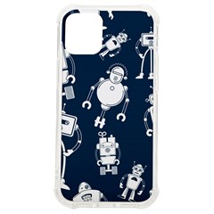 White-robot-blue-seamless-pattern Iphone 12 Mini Tpu Uv Print Case	 by Salman4z