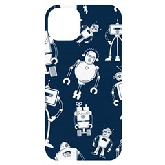 White-robot-blue-seamless-pattern Iphone 14 Plus Black Uv Print Case by Salman4z