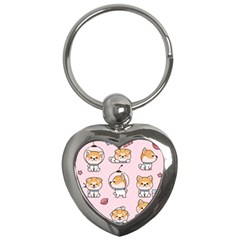 Set-kawaii-smile-japanese-dog-akita-inu-cartoon Key Chain (heart)