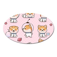 Set-kawaii-smile-japanese-dog-akita-inu-cartoon Oval Magnet by Salman4z