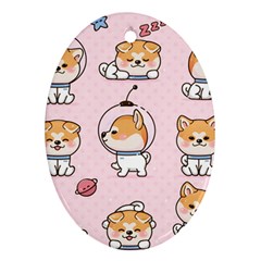 Set-kawaii-smile-japanese-dog-akita-inu-cartoon Oval Ornament (two Sides) by Salman4z
