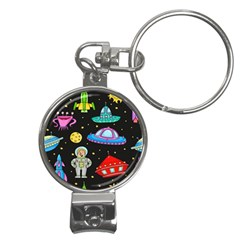 Seamless-pattern-with-space-objects-ufo-rockets-aliens-hand-drawn-elements-space Nail Clippers Key Chain by Salman4z