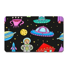 Seamless-pattern-with-space-objects-ufo-rockets-aliens-hand-drawn-elements-space Magnet (rectangular) by Salman4z