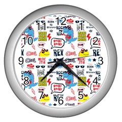 Monster-cool-seamless-pattern Wall Clock (Silver)