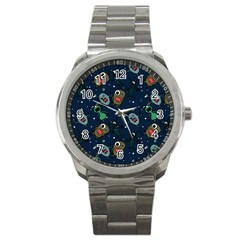 Monster-alien-pattern-seamless-background Sport Metal Watch by Salman4z