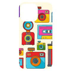 Retro-cameras-audio-cassettes-hand-drawn-pop-art-style-seamless-pattern Iphone 14 Pro Max Black Uv Print Case by Salman4z