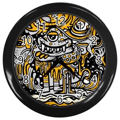 Crazy-abstract-doodle-social-doodle-drawing-style Wall Clock (Black)