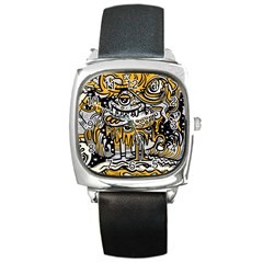 Crazy-abstract-doodle-social-doodle-drawing-style Square Metal Watch