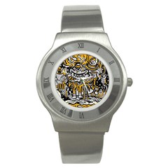 Crazy-abstract-doodle-social-doodle-drawing-style Stainless Steel Watch