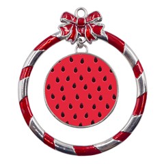 Seamless-watermelon-surface-texture Metal Red Ribbon Round Ornament