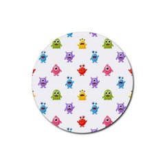 Seamless-pattern-cute-funny-monster-cartoon-isolated-white-background Rubber Round Coaster (4 Pack)