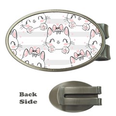 Cat-with-bow-pattern Money Clips (oval) 
