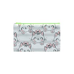 Cat-with-bow-pattern Cosmetic Bag (xs) by Salman4z