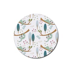 Pattern-sloth-woodland Rubber Round Coaster (4 Pack)