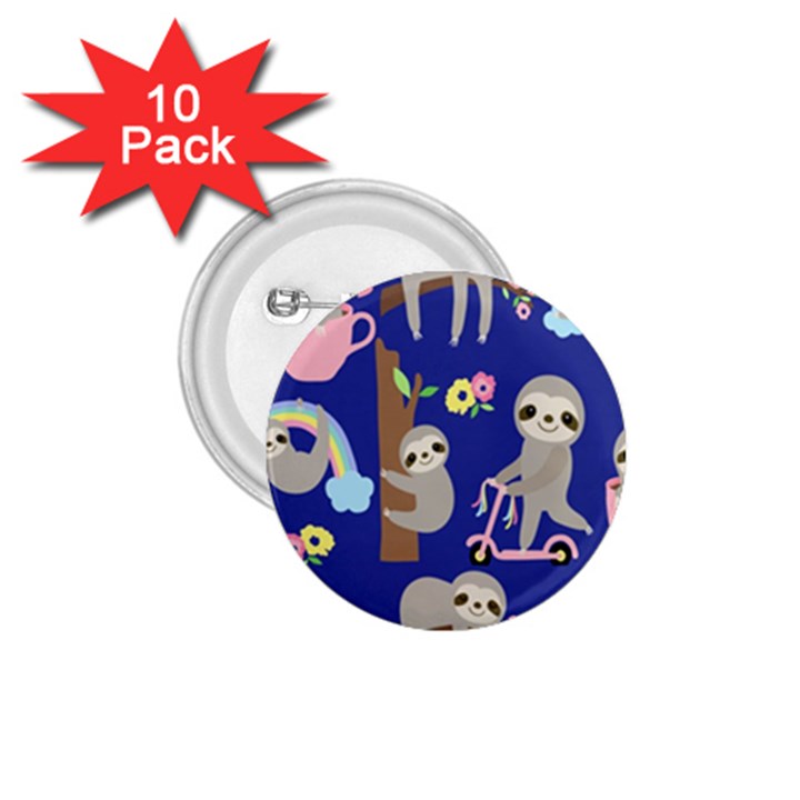 Hand-drawn-cute-sloth-pattern-background 1.75  Buttons (10 pack)