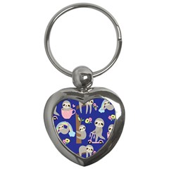 Hand-drawn-cute-sloth-pattern-background Key Chain (heart) by Salman4z