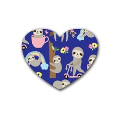 Hand-drawn-cute-sloth-pattern-background Rubber Heart Coaster (4 Pack) by Salman4z