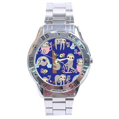 Hand-drawn-cute-sloth-pattern-background Stainless Steel Analogue Watch by Salman4z