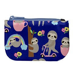 Hand-drawn-cute-sloth-pattern-background Large Coin Purse by Salman4z