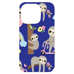 Hand-drawn-cute-sloth-pattern-background Iphone 14 Pro Black Uv Print Case by Salman4z