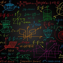 Mathematical-colorful-formulas-drawn-by-hand-black-chalkboard Play Mat (square) by Salman4z