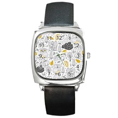 Doodle-seamless-pattern-with-autumn-elements Square Metal Watch by Salman4z