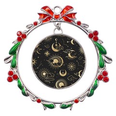 Asian-seamless-pattern-with-clouds-moon-sun-stars-vector-collection-oriental-chinese-japanese-korean Metal X mas Wreath Ribbon Ornament by Salman4z