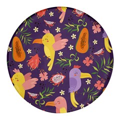 Exotic-seamless-pattern-with-parrots-fruits Round Glass Fridge Magnet (4 Pack)