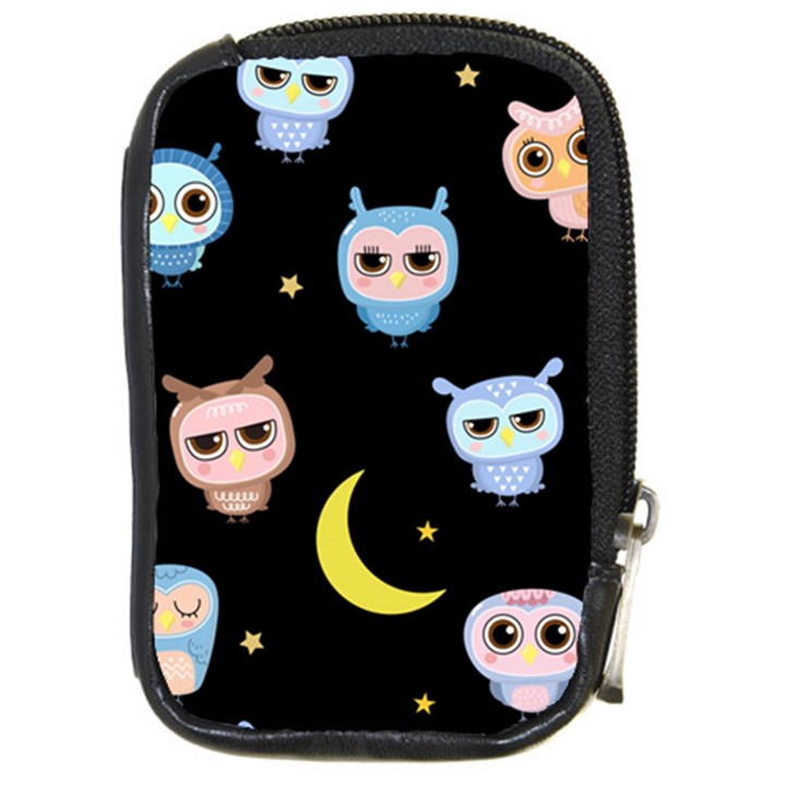 Cute-owl-doodles-with-moon-star-seamless-pattern Compact Camera Leather Case