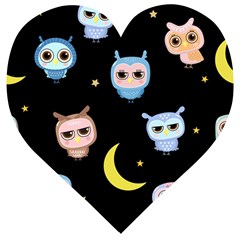 Cute-owl-doodles-with-moon-star-seamless-pattern Wooden Puzzle Heart by Salman4z