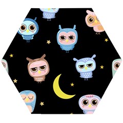 Cute-owl-doodles-with-moon-star-seamless-pattern Wooden Puzzle Hexagon by Salman4z