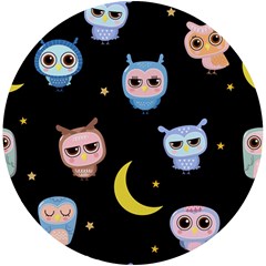 Cute-owl-doodles-with-moon-star-seamless-pattern Uv Print Round Tile Coaster by Salman4z