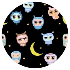 Cute-owl-doodles-with-moon-star-seamless-pattern Round Trivet by Salman4z