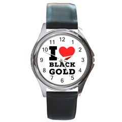 I Love Black Gold Round Metal Watch by ilovewhateva