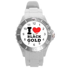 I Love Black Gold Round Plastic Sport Watch (l) by ilovewhateva