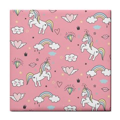 Cute-unicorn-seamless-pattern Tile Coaster by Salman4z