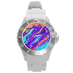 Multicolored-abstract-background Round Plastic Sport Watch (l)