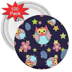 Owl-stars-pattern-background 3  Buttons (100 Pack) 