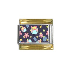 Owl-stars-pattern-background Gold Trim Italian Charm (9mm)