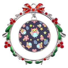 Owl-stars-pattern-background Metal X mas Wreath Ribbon Ornament