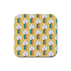Smile-cloud-rainbow-pattern-yellow Rubber Square Coaster (4 Pack) by Salman4z