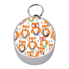 Cute-colorful-owl-cartoon-seamless-pattern Mini Silver Compasses by Salman4z