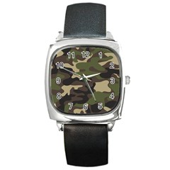 Texture-military-camouflage-repeats-seamless-army-green-hunting Square Metal Watch by Salman4z