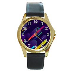 Colorful-abstract-background Round Gold Metal Watch by Salman4z