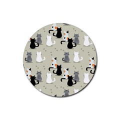Cute-cat-seamless-pattern Rubber Round Coaster (4 Pack) by Salman4z