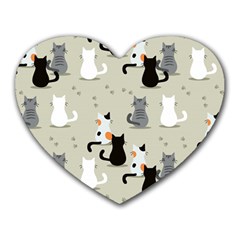 Cute-cat-seamless-pattern Heart Mousepad by Salman4z