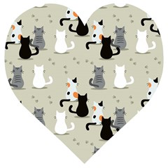 Cute-cat-seamless-pattern Wooden Puzzle Heart by Salman4z